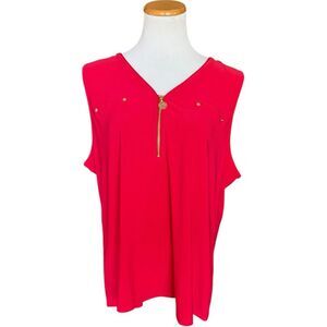 NWT Womens Anne Klein Tango Red Gold Hardware Sleeveless Top Blouse - Sz XL